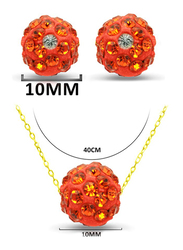 فيرا بيرلا سلسال وأقراط من الذهب عيار 10، مع كرة كريستال 10 ملم - برتقالي وذهبي