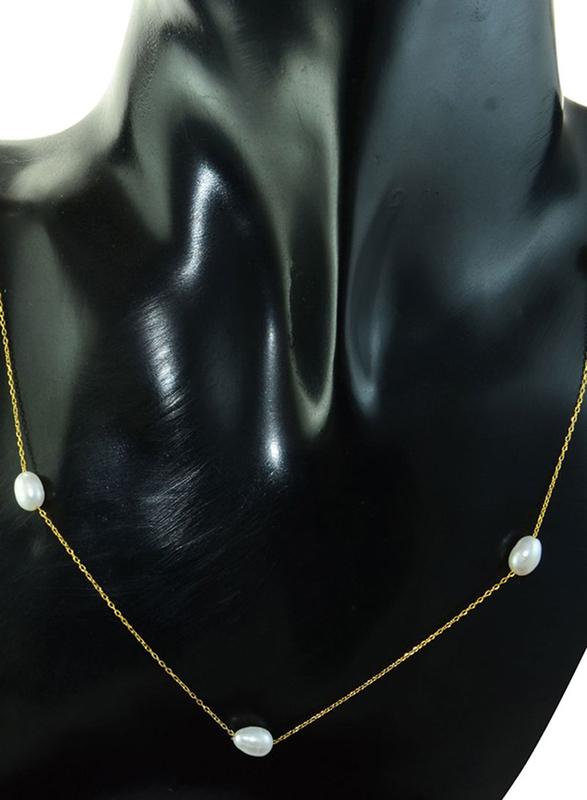 Vera Perla 10K Gold Opera Necklace for Women, with Pearls Stone, Gold/White