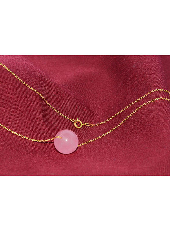 Vera Perla 10K Yellow Gold Necklace for Women, with Jade Stone Pendant, Gold/Pink