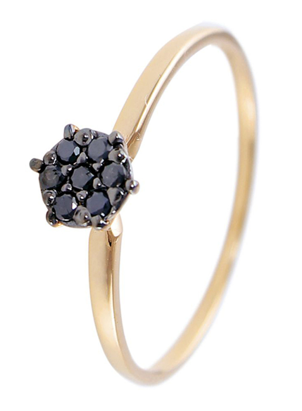 Vera Perla 18K Gold Fashion Ring for Women, with Solitaire 0.07 ct Genuine Diamonds, Gold/Black, US 6.5