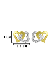 Vera Perla 18K Solid Gold Stud Earrings for Women, with Interlocking Hearts 0.3 ct Diamonds, Gold/Clear