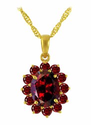 Vera Perla 18K Solid Gold Pendant Necklace for Women, with Garnet Stone, Gold/Red