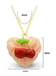 Vera Perla 18K Solid Yellow Gold Necklace for Women, with 8mm Heart Shape Cupcake Cherry Pendant, Pink/Gold