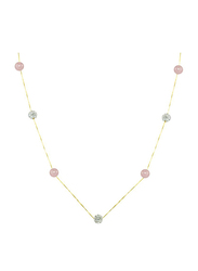 Vera Perla 18K Solid Yellow Gold Simple Chain Necklace for Women, with 5-6mm Pearls and Crystal Balls, Gold/Purple/Clear