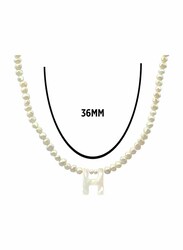 Vera Perla 18K Gold Strand Pendant Necklace for Women, with Letter H and Mother of Pearl Stones, White