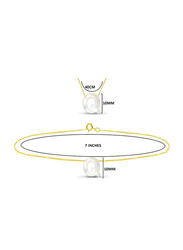 Vera Perla 2-Pieces 18k Yellow Gold Q Letter Jewellery Set for Women, with Necklace and Earrings, with Mother of Pearl Stone, Gold/White