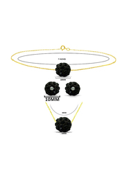 Vera Perla 3-Pieces 10K Solid Gold Jewellery Set for Women, with Necklace, Bracelet and Earrings, with 10 mm Crystal Ball, Gold/Black