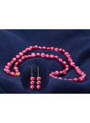 Vera Perla 2-Pieces 18K Gold Strand Jewellery Set for Women, with Necklace and Earrings, with Pearl Stones, Pink