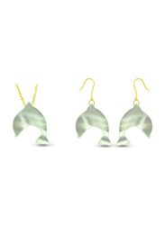 Vera Perla 2-Pieces 18K Gold Pendant Necklace and Earrings Set for Women, with Dolphin Shape Mother of Pearl Stone, Off White