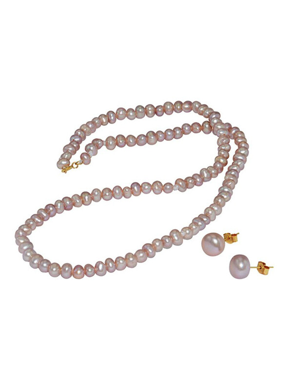 

Vera Perla 2-Pieces 18K Gold Jewellery Set for Women, with Necklace & Earrings, with Pearl Stone, Purple