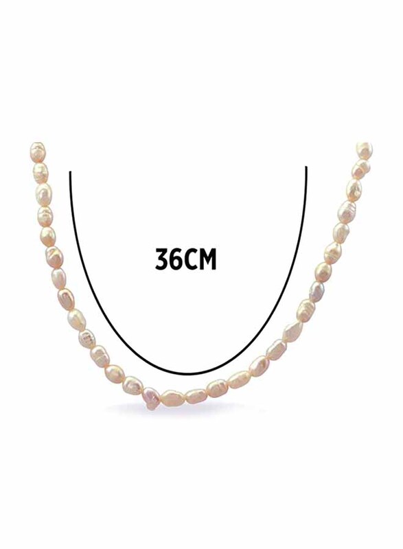 Vera Perla 10K Gold Strand 36cm Beaded Necklace for Women, with Mother of Pearl Stones, Rose Gold