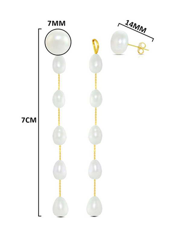 Vera Perla 18K Gold Drop Earrings for Women, with 7mm Pearl Stone, White/Gold