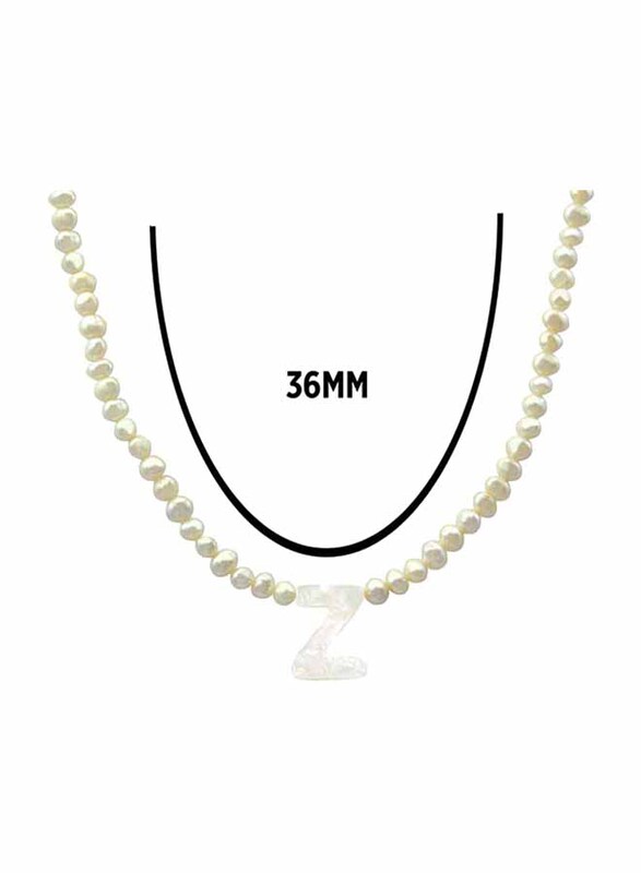 Vera Perla 10K Gold Strand Pendant Necklace for Women, with Letter Z and Pearl Stones, White