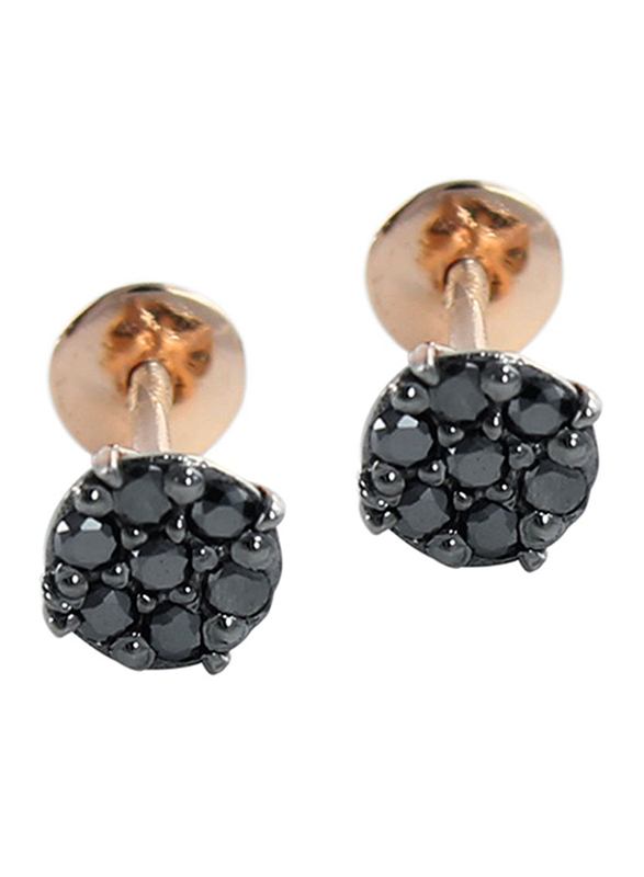 Vera Perla 18K Gold Stud Earrings for Women, with 0.14 ct Solitaire Diamond, Rose Gold/Black