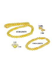 Vera Perla 4-Pieces 10K Gold Strand Jewellery Set for Women, with Pearls Stone, Necklace, Bracelet, Earrings and Ring, Gold
