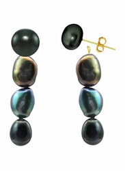 Vera Perla 2-In-1 10K Gold Stud Dangle Earrings for Women, with Pearl Stones, Blue