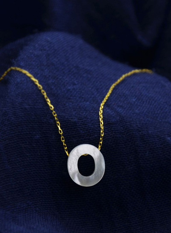 Vera Perla 18K Gold Charm Bracelet for Women, with O Letter Mother of Pearl Stone, Gold/White