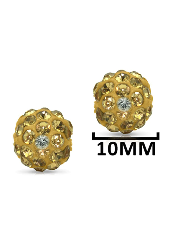 Vera Perla 10K Solid Gold Stud Earrings for Women, with 10 mm Crystal Ball, Gold/Yellow