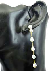 Vera Perla 18K Solid Yellow Gold Simple Dangle Earrings for Women, with Detachable 5mm Pearls Stone, White/Gold
