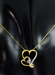 Vera Perla 18K Gold Big and Small Hearts Pendant Necklace for Women, with 1ct Genuine Diamond, Gold