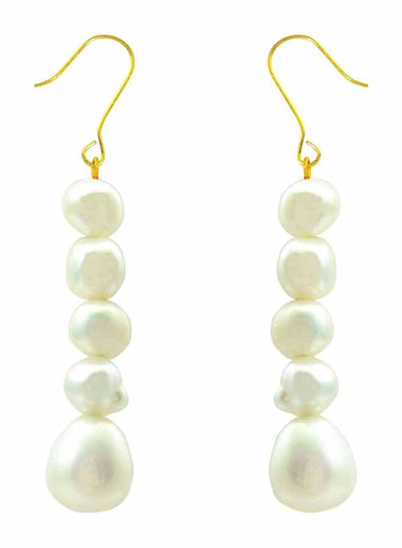 Vera Perla 10K Gold Drop Earrings for Women, with Pearl Stones, White