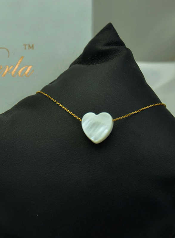 Vera Perla 18K Gold Chain Bracelet for Women, with Heart Shape Mother of Pearl Stone, Gold/White