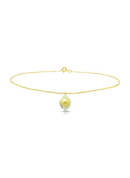 Vera Perla 18K Gold Chain Bracelet for Women, with Calla Lily Shape Mother of Pearl and Pearl Stone, White/Gold