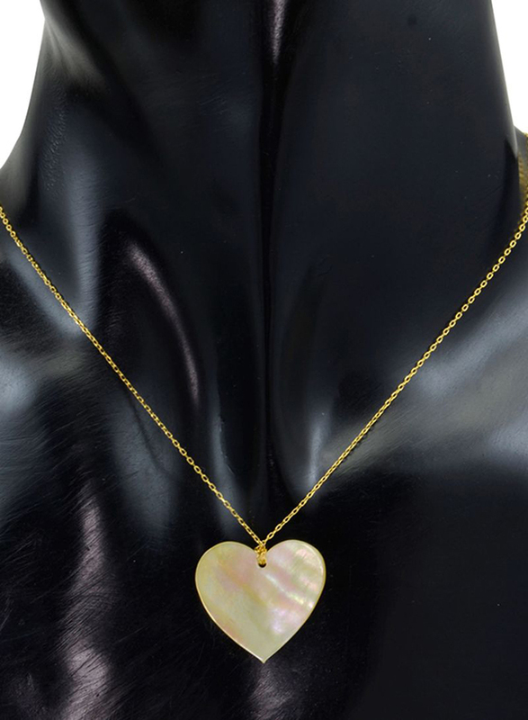 Vera Perla 18K Gold Heart Shape Necklace for Women, with Mother of Pearl Stone, Gold