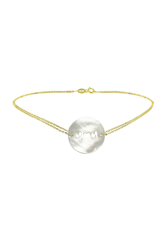 Vera Perla 18K Gold Chain Bracelet for Women, with Mom Text Mother of Pearl Stone, Gold/White