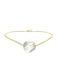 Vera Perla 18K Gold Chain Bracelet for Women, with Mom Text Mother of Pearl Stone, Gold/White