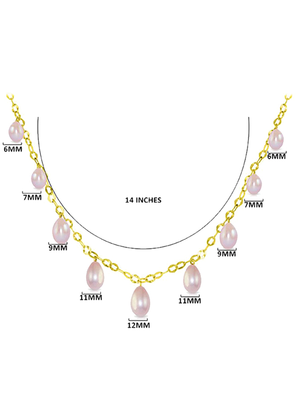 Vera Perla 18K Gold Drops Chain Necklace for Women, with Pearl Stone, Gold/Purple