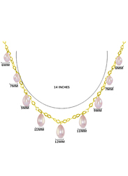 Vera Perla 18K Gold Drops Chain Necklace for Women, with Pearl Stone, Gold/Purple