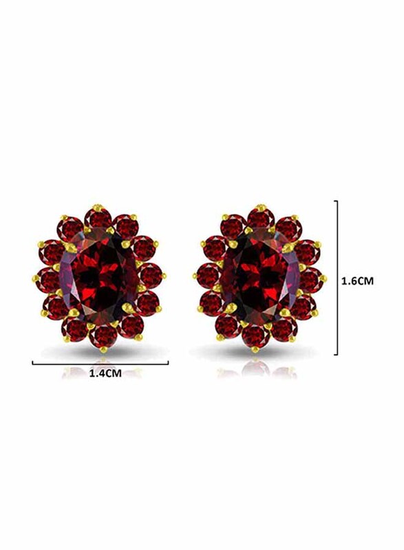 Vera Perla 18K Solid Gold Stud Earrings for Women, with Garnet Stone, Red/Gold