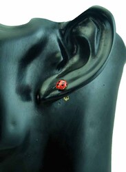Vera Perla 18K Solid Gold Beetle Stud Earrings for Women, Red/Black