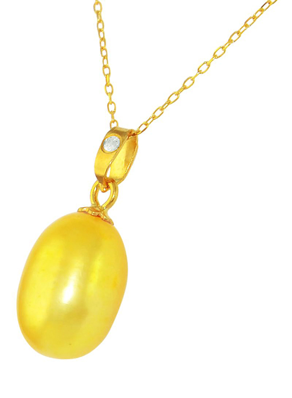 Vera Perla Pendant Necklace for Women, with 18K Gold Pearl Pendant and 10K Gold Chain, Gold/Yellow