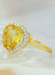 Vera Perla 18K Gold Fashion Ring for Women, with 0.14 ct Diamonds and Heart Cut Citrine Stone, Yellow/Gold/White, US 6.5