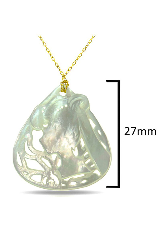 Vera Perla 18K Gold Pendant Necklace for Women Lady Face Drop Shape, with Mother of Pearl Stone, White