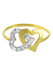 Vera Perla 18k Solid Gold Fashion Ring for Women, with Interlocking Hearts 0.13 ct Genuine Diamonds, Gold/Clear, US 6.5