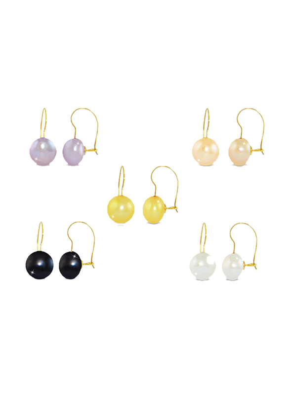 Vera Perla 5-Pieces 10K Gold Drop Clip-ons Earrings for Women, with Pearl Stone, Multicolour
