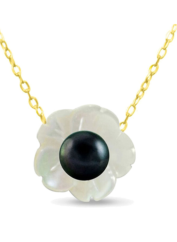 

Vera Perla 18K Solid Yellow Gold Pendant Necklace for Women, with Mother of Pearl Shell and 4mm Pearl Stones, White/Black