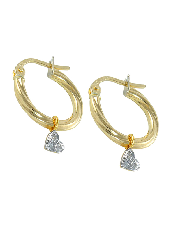 Vera Perla 18K Gold Hoops Earrings for Women, with 0.06 ct Heart Shape Diamond, Gold/Clear