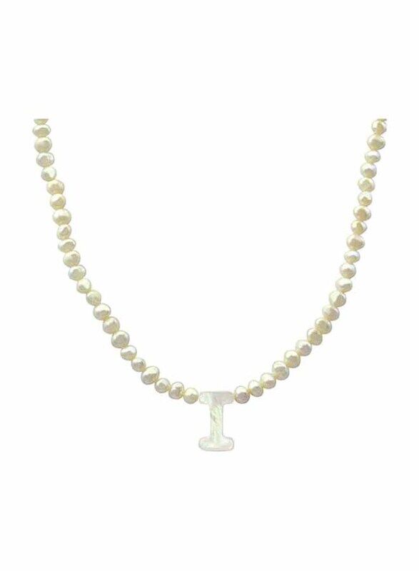 

Vera Perla 18K Gold Strand Pendant Necklace for Women, with Letter I and Mother of Pearl Stones, White