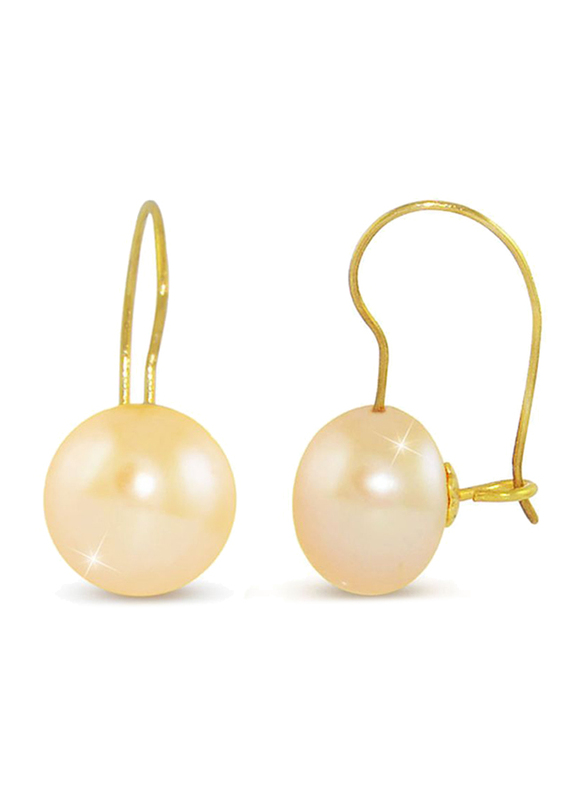 Vera Perla 18K Gold Drop Earrings for Women, with 7mm Pearl Stone, Beige/Gold