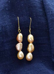 Vera Perla 10K Gold Drop Earrings for Women, with Pearl Stones, Rose Gold