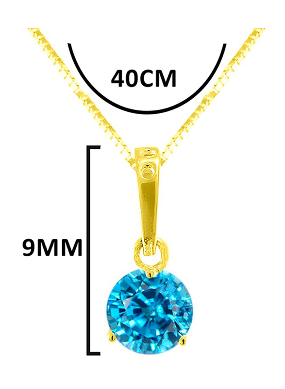Vera Perla 18K Solid Yellow Gold Necklace for Women, with 9mm Zircon Stone Pendant, Blue/Gold