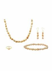 Vera Perla 4-Pieces 10K Gold Jewellery Set for Women, with 37cm Necklace, Bracelet, Ring and Earrings, with Pearl Stones, Rose Gold
