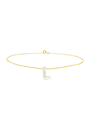 Vera Perla 18K Gold Charm Bracelet for Women, with L Letter Mother of Pearl Stone, Gold/White