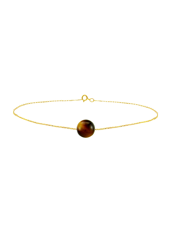 Vera Perla 10k Gold Simple Chain Bracelet for Women with 7mm Tiger Eye Stone, Gold