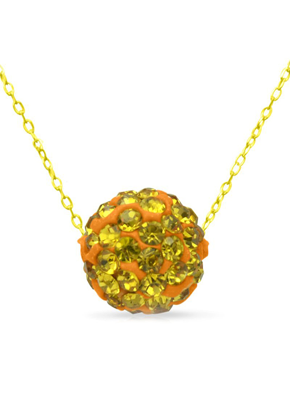 Vera Perla 10K Solid Gold Pendant Necklace for Women, with 10 mm Crystal Ball, Gold/Orange/Green