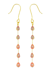 Vera Perla 18K Gold Opera Drop Earrings for Women, with White Pearl Stones, Pink